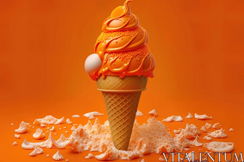 Captivating Artwork: Orange Cone with Frosting on Orange Background AI Image