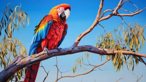 Colorful Parrot Painting on Branch