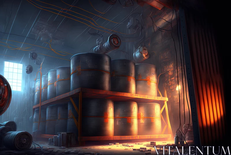 Eerily Realistic Industrial Space with Hyper-Detailed Barrels