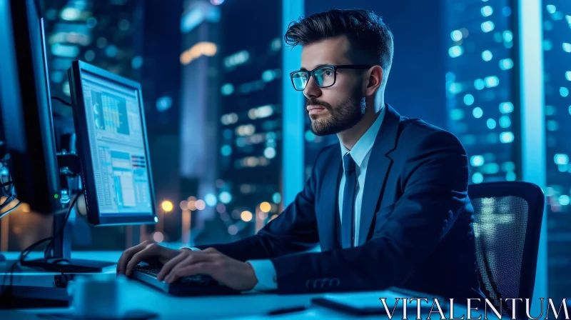 Late Night Office Work: A Young Professional's Dedication