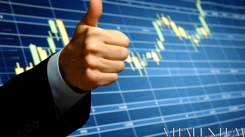 Optimistic Man in Suit with Thumbs Up Against Stock Market Graph AI Image