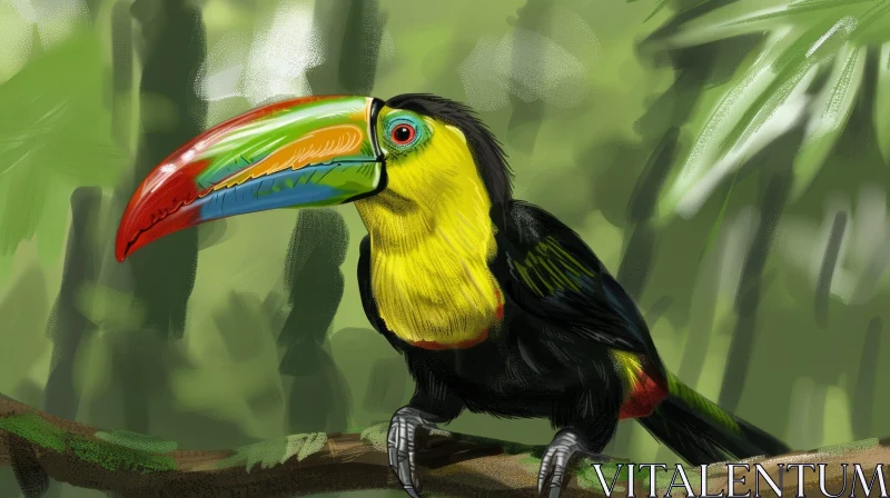 Toucan in Rainforest Digital Painting AI Image