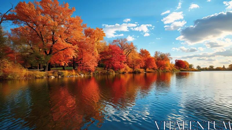Tranquil Autumn Landscape with Colorful Trees and Serene Lake AI Image