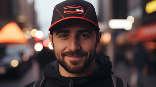 Urban Portrait: Smiling Man in Black Cap and Jacket