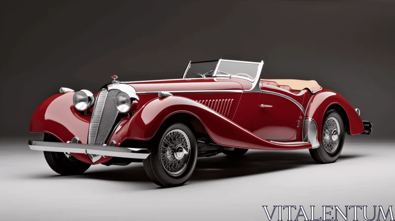Vintage Red Car on Gray Background: Realistic and Hyper-Detailed Renderings AI Image