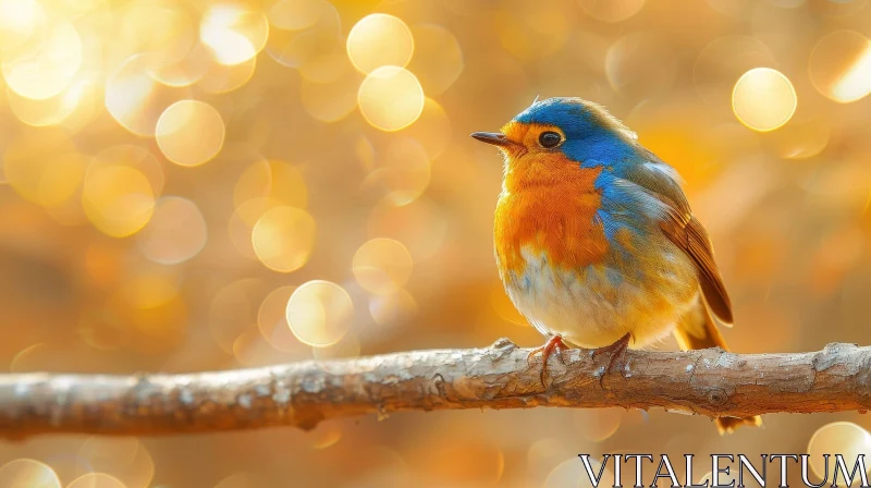 AI ART Colorful Bird on Branch with Bokeh Background