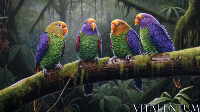 Colorful Parrots in Lush Jungle Painting AI Image
