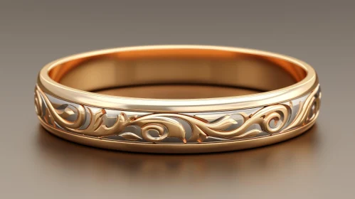 Elegant Gold Wedding Ring with Engraved Swirl Pattern