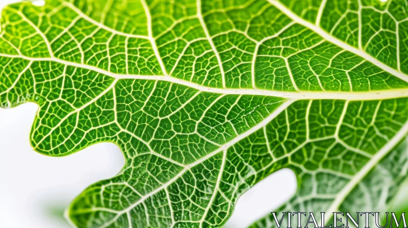 Green Leaf Close-Up with White Veins AI Image
