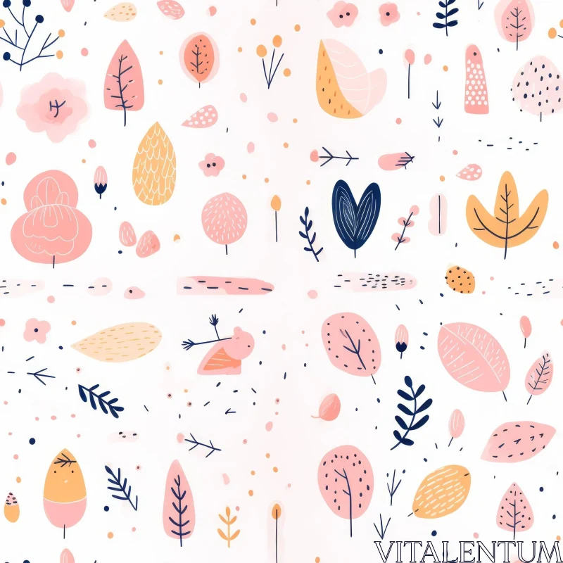 Hand-Drawn Floral Elements Seamless Pattern AI Image