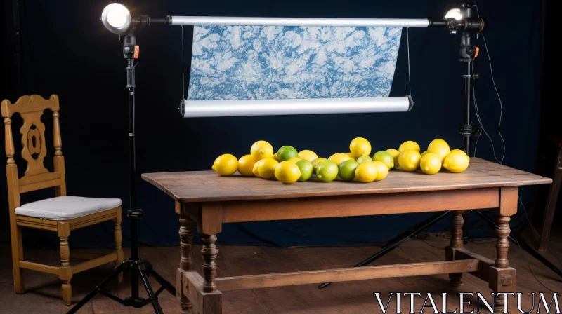 Lemons Still Life on Wooden Table AI Image