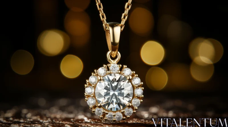 Luxurious Gold Pendant with Round Diamond - Studio Elegance AI Image