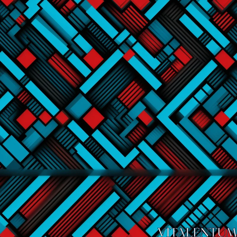 Modern Geometric Pattern in Blue, Red, and Black AI Image