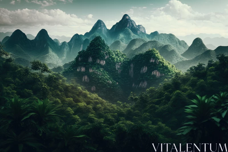 Mountain Forests in China: A Captivating Digital Illustration AI Image