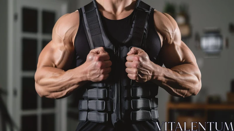 Muscular Man in Weighted Vest - Fitness Image AI Image