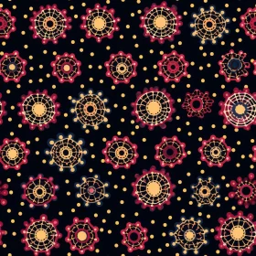 Red, Yellow, Blue Floral Pattern on Black Background