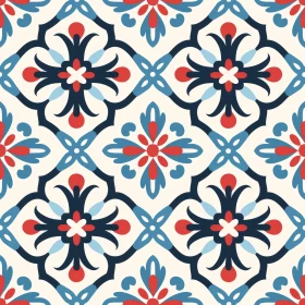 Traditional Portuguese Tiles Inspired Geometric Floral Pattern