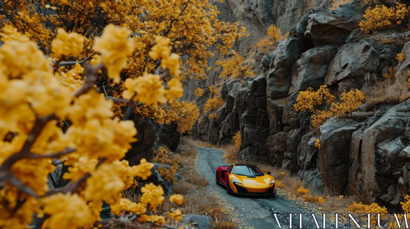 AI ART Yellow McLaren 650S Spider Driving Through Canyon