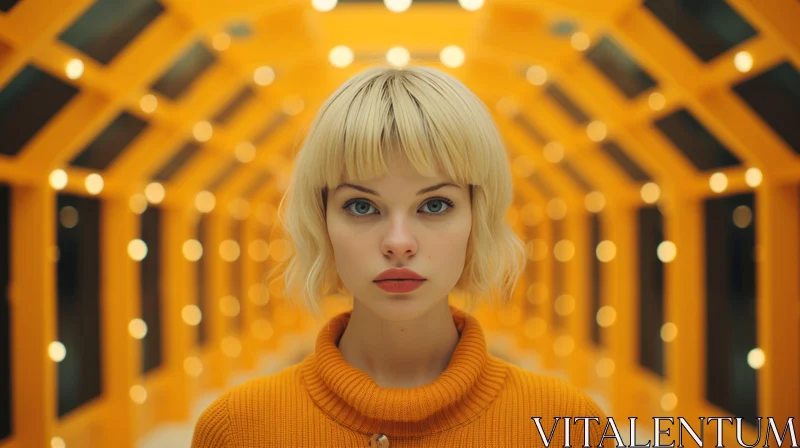 Young Woman in Orange Sweater - Bright Room Portrait AI Image