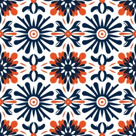Blue and Orange Floral Pattern Inspired by Portuguese Tiles