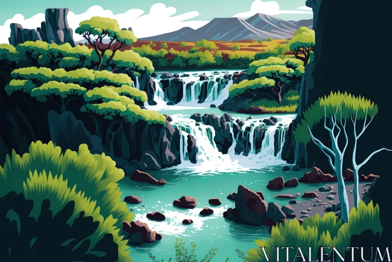 Captivating Waterfall Illustration - Nature's Beauty Unveiled AI Image