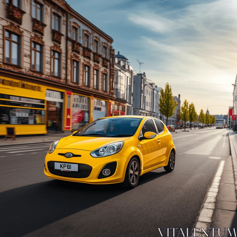 Captivating Yellow Car in the City | Urban Energy and Elegance AI Image