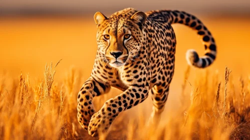 Cheetah Running in Grass Field - Wildlife Photography