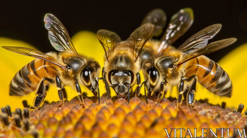 Close-Up Photo of Bees on Sunflower AI Image