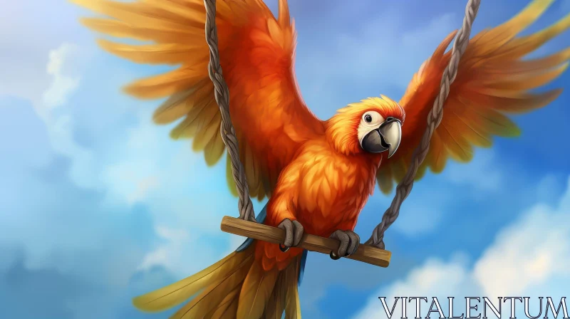 Colorful Parrot on Swing Under Blue Sky AI Image