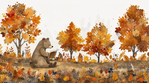 Cozy Autumn Forest Bear Illustration