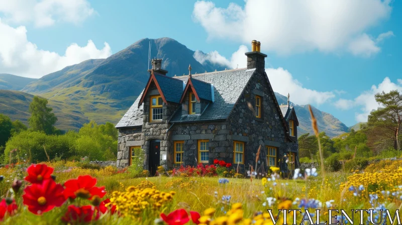 Enchanting Stone Cottage in the Scottish Highlands AI Image