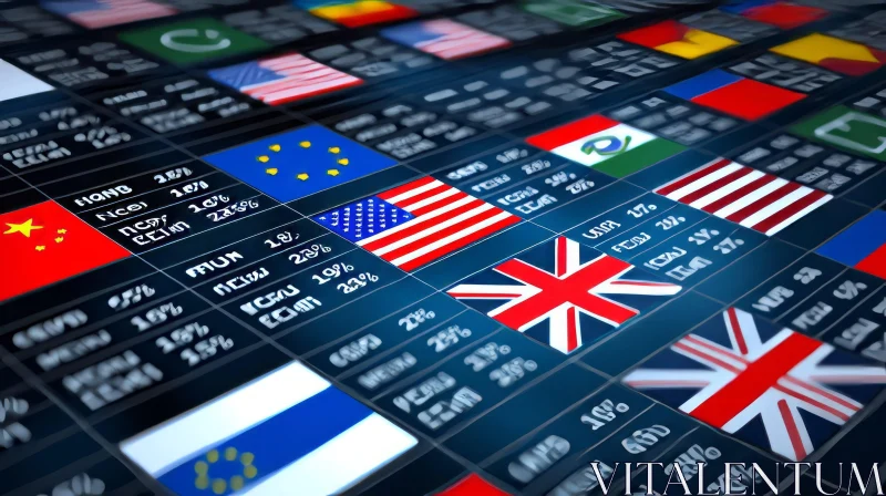 Flags of Different Countries in a Stock Market - A Captivating Illustration of Global Economy AI Image