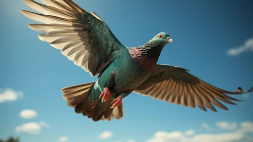 Graceful Pigeon Flight in Blue Sky