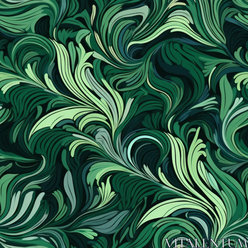 Green Leaves Swirling Pattern Background AI Image