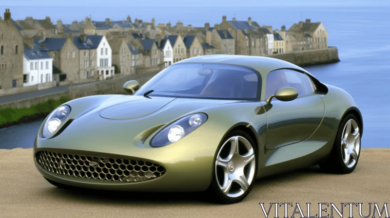 Green Sports Car by the Ocean | Elegant Design | Agfa Vista Inspired AI Image