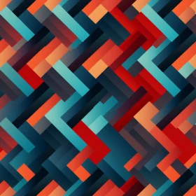 Herringbone Geometric Pattern in Blue, Orange, and Red