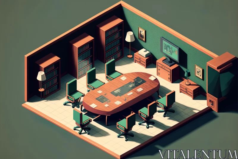 Isometric Office Design: Intricately Mapped Worlds and Rich Tonal Palette AI Image
