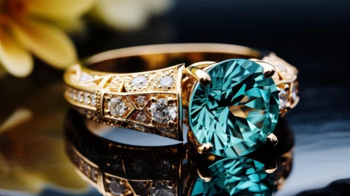 Luxurious Gold Ring with Aquamarine Gemstone and Diamonds