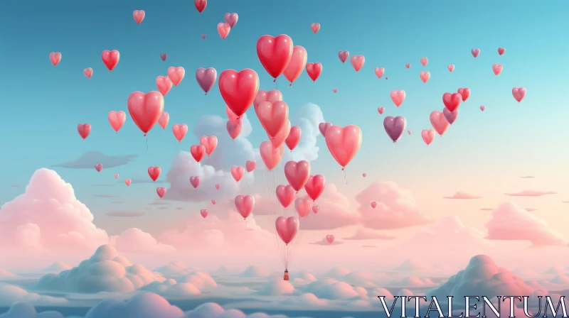 AI ART Pink Heart-Shaped Balloon in Serene Sky