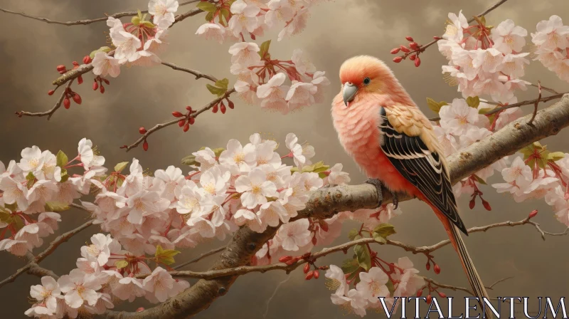 AI ART Pink Parrot on Cherry Blossom Tree Painting