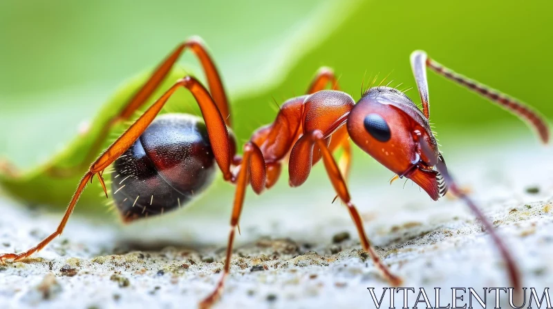 Detailed Red Ant Close-up on White Surface AI Image