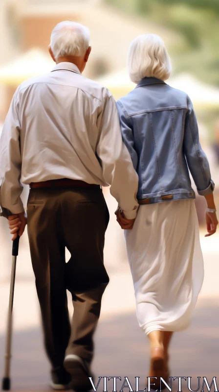 Elderly Couple Walking Away - Touching Moment Captured AI Image
