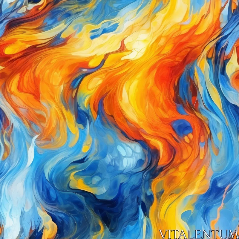 Energetic Abstract Painting in Orange and Blue AI Image