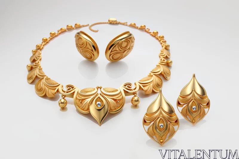 Exquisite Gold Jewellery Set with Engraved Earrings and Necklace AI Image