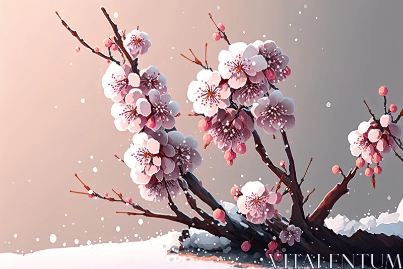 Flowers in Snow: Cartoonish Character Design with Cherry Blossoms AI Image