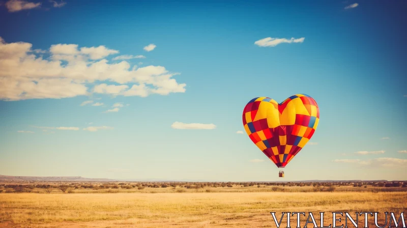 Heart-shaped Hot Air Balloon Soaring Over Desert Landscape AI Image