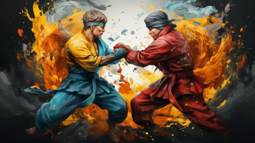 Intense Martial Arts Fight Painting