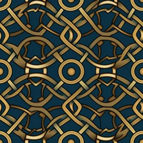 Intricate Celtic Knot Seamless Pattern in Gold on Dark Blue Background