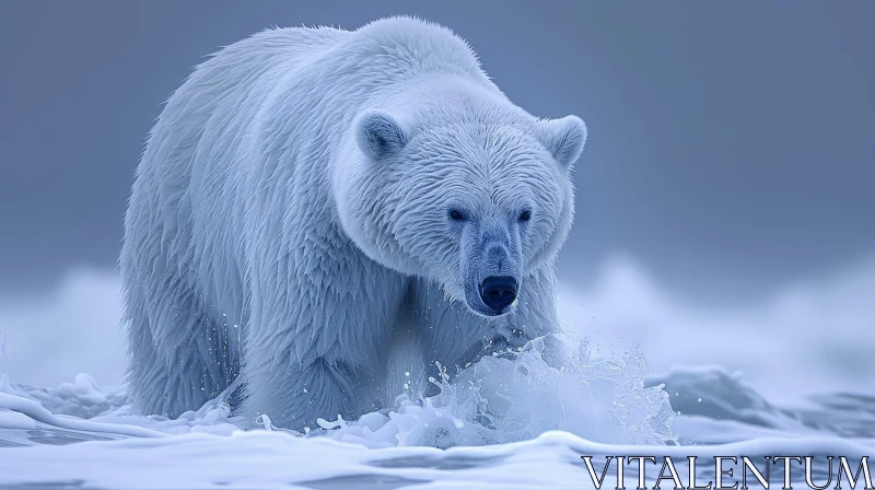 AI ART Majestic Polar Bear Walking in Icy Waters