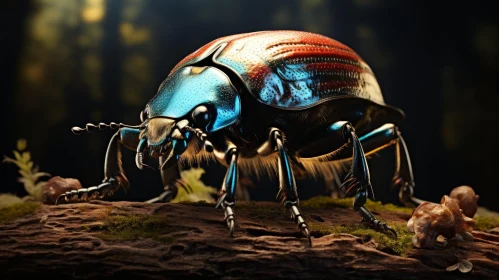Metallic Beetle Close-Up on Wood